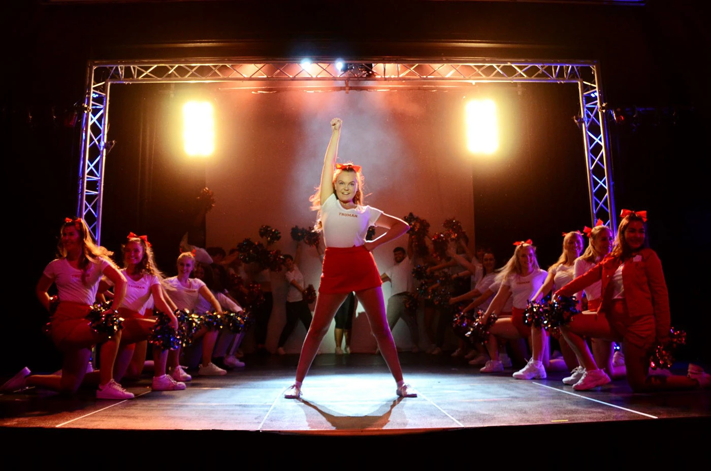 Bring It On, Lighting Design (Co-design), University of Birmingham, 2019 production still 1 by Ben Sassoon and Nick Thomas