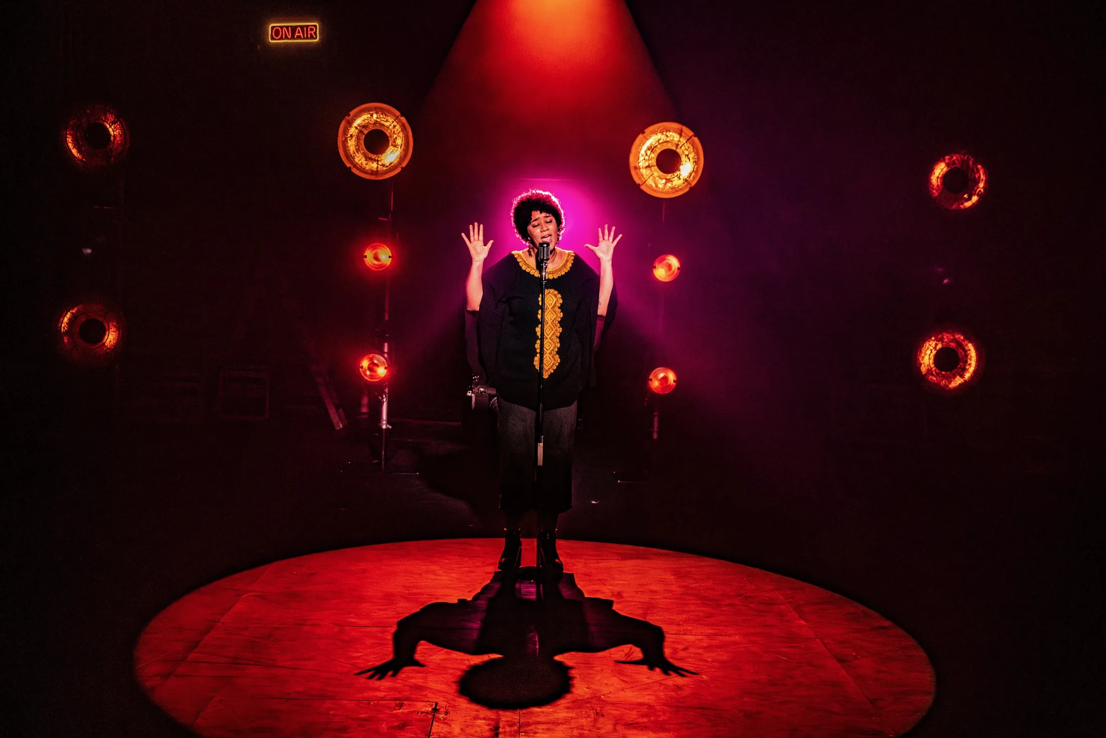Dreamgirls, Lighting Design, Bridewell Theatre, Nov 2025 production still 1 by Ben Sassoon