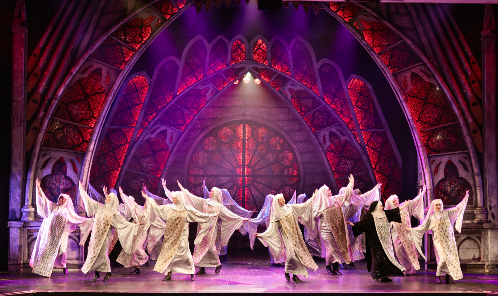 Sister Act, Lighting Design, John McIntosh Arts Centre, Apr 2026 production image by Ben Sassoon