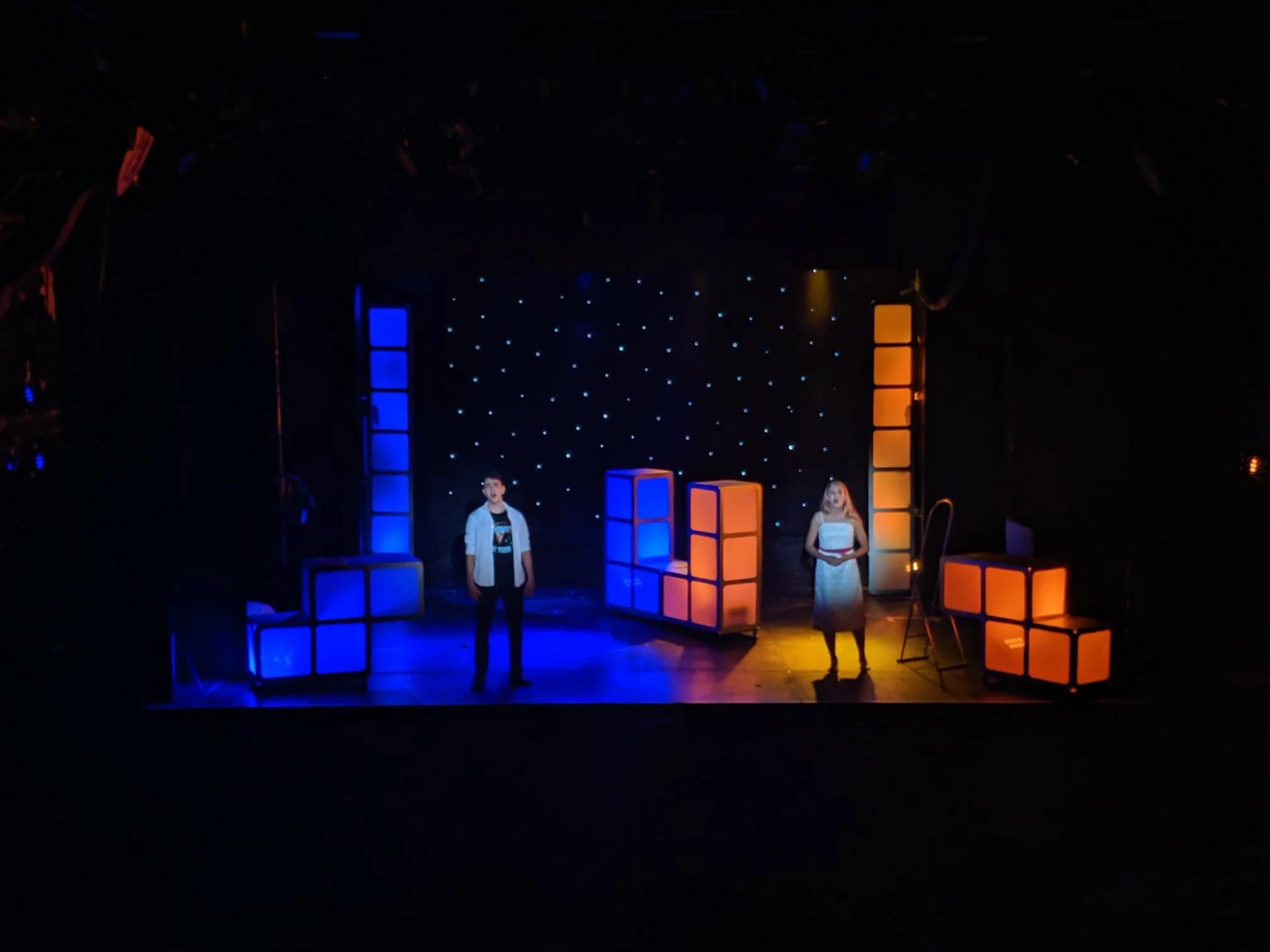 The Wedding Singer, Lighting Design (Co-design), University of Birmingham, 2019 production still 4 by Ben Sassoon and Nick Thomas